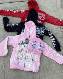 เสื้อมีฮู้ดซักด้วยกรดสำหรับผู้ชายแห้งเร็วระบายอากาศได้ดีโอเวอร์ไซส์ผ้าคอตตอนพิมพ์ลายพัฟ - Product Image 4