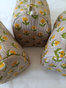 Indian Lotus Hand Block Printed Eco-Friendly Cotton Quilted Zipper Pouches for Women Traveling <b>Makeup</b> Pouches Small Medium <b>Large</b> - Product Image 6