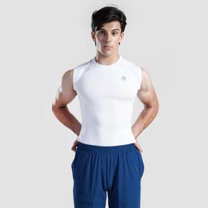 GA Men's White Sleeveless Slim Fit Quick Dry Compression Tank <b>Tops</b> (Polyester/Spandex) - Product Image 1