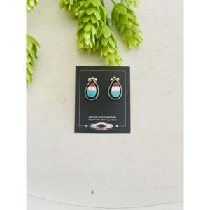 Zuni Handmade Multi-Stone & Sterling Silver Shadowbox <b>Earrings</b> with <b>Post</b> Inlay Cultural Collectible Jewelry - Product Image 1