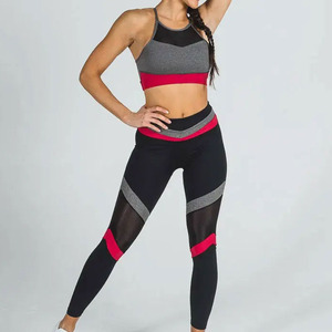 Patchwork Performance 2-Piece Set High-Waist Mesh Leggings & Sports <b>Bra</b> for Women's Workout Running & Gym Wear Yoga Sets - Product Image 2