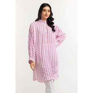 Camisa de Popelina de Algodón Teñida de Rosa para Mujer, Formal/Casual, Larga, a Cuadros, Bordada, con Cuello Alto, Talla XL, para Otoño - Product Image 4