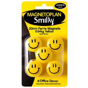 MAGNETOPLAN Smiley 20mm Ferrite Magnets 0.04kg Yellow 8/Pack Office Decor - Product Image 3
