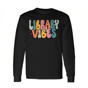 T-shirt a maniche lunghe Library Vibes Retro Groovy Crew, abbigliamento per la biblioteca scolastica - Product Image 2
