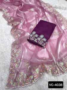 Las mujeres de nueva moda usan tela Jimmi Cho con bordado de secuencia trabajo sari y satén Banglory seda con blusa de trabajo de secuencia - Product Image 2