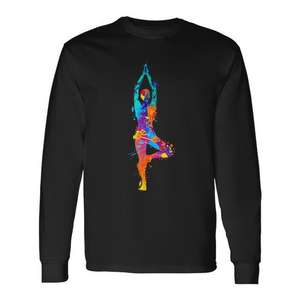 Camiseta de manga larga con diseño artístico de árbol en acuarela y yoga, diseño colorido - Product Image 1