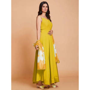 Robe de soirée longue en georgette jaune exquise, robe de soirée à paillettes avec dupatta pour les soirées formelles et les soirées - Product Image 4