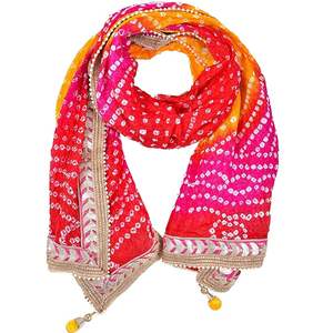 New Arrival Handcrafted Cotton Bandhani Bandhej Heavy Dupatta with <b>Gota</b> Work and Latkan Wedding Wear - Product Image 1