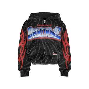 100% alta calidad último diseño cintura elástica Banda Clásica con capucha mujer pantalla impresa diseño personalizado cremallera Sudadera con capucha - Product Image 3