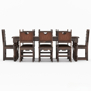 Juego de Mesa y Sillas de Comedor Rústico Moderno de Madera de Teca Maciza para 8 Personas con Asientos de Cuero, Muebles de Comedor Hechos a Mano y Personalizados - Product Image 4