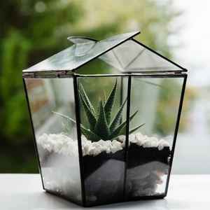 Best Export Quality <b>Clear</b> Glass <b>Vase</b> Planter with Unique Geometric Terrarium Design Black Finished Tabletop Decorations for Home - Product Image 5