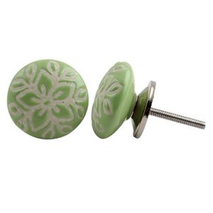 Perillas de armario de cerámica al por mayor, tiradores de armario verdes, tiradores de cajón de granja grabados, tiradores y tiradores de armario, - Product Image 2