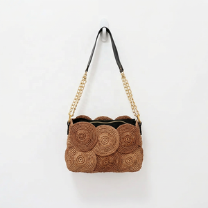 Handwoven Straw <b>Handbag</b> Floral Crochet Shoulder Bag <b>Chain</b> Strap Zipper Purse for Beach Travel Daily Use - Product Image 6