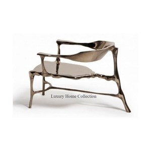 Chaise d'intérieur en aluminium coulé argent brillant poli de qualité luxueuse Designer Fancy Look Vaisselle Accessoires Fournitures - Product Image 1