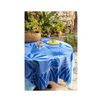 Nappe carrée de luxe 100 % coton biologique imperméable, motif feuilles bleues brodé, logo personnalisé, bordure unie