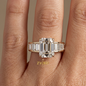 925 Sterling <b>Silver</b> <b>Emerald</b> Cut Three Stone Engagement <b>Ring</b> with Channel Set Baguette Accents - Product Image 6