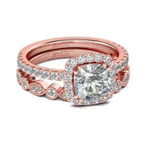 Anillo de Plata de Ley con Corte Halo y Tono Oro Rosa Jeulia - Product Image 1