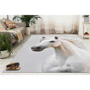 Alfombras Blancas con Estampado de Caballos, Alfombra para Interiores, Antideslizante, Fácil de Limpiar, con Pelo Suave - Product Image 5