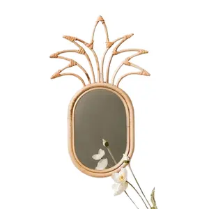 高品质制造商乡村天然藤墙镜子装饰，带菠萝框架，用于客厅、浴室原始设备制造商