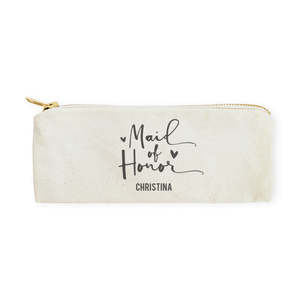 Personalized Cotton Canvas Pencil <b>Case</b> and Travel Pouch Maid of Honor Zipper Closure with Letter Pattern - Product Image 1