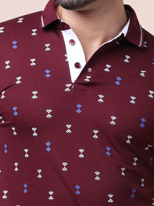 Calidad Premium 100% algodón Casual Granate Polo cuello suave elegante estampado y cómodo Regular Fit camiseta para hombres - Product Image 3