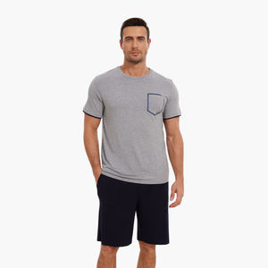 Plaid <b>Shorts</b> & <b>Short</b> Sleeve T Shirt Soft Loungewear Set With Pockets Cotton Bamboo Pajamas <b>Men's</b> Sleepwear Vietnam Factory - Product Image 2