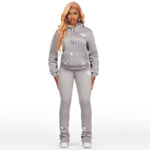 Survêtement décontracté de grande qualité pour dames Survêtement imprimé à paillettes Automne Hiver Ensemble deux pièces Survêtements délavés à l'acide pour femmes - Product Image 3