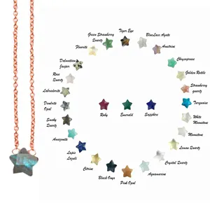 Dainty Gemstone Necklace 10mm Star Gemstone Wire Wrapped 925 Sterling Silver Rose Gold Plated Chain Double Loop Silver Necklaces - Product Image 1