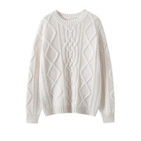 Pull en cachemire à col rond, tricoté en maille torsadée, personnalisé avec logo, pour femme