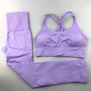 Conjunto de Yoga sin costuras de dos piezas para gimnasio, Fitness, traje de entrenamiento Adelgazante y elegante, conjunto de Yoga, mallas de Fitness para mujer y sujetador superior - Product Image 2
