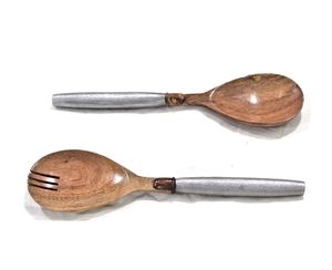 Ensemble de commode à salade en bois naturel personnalisé avec manche en résine décoratif Couverts en bois longs Outil de cuisine Outil à salade en bois - Product Image 6