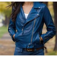 Blouson de motard unisexe tendance en cuir véritable style traditionnel BS International, col mandarin, fermeture éclair, imperméable à l'avant