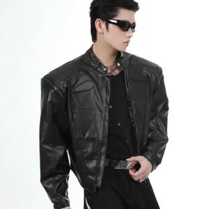 Veste de moto transfrontalière de conception de niche sensibilité hommes hiver Vintage coupe ample Streetwear à la mode toile en cuir véritable - Product Image 1