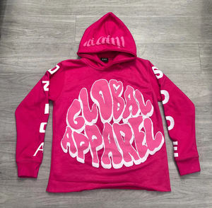 High Quality Unisex 350 400 Gsm Cut and Sew Hoodie <b>Jacket</b> Full Face <b>Rhinestone</b> Puff Print Custom Full Zip up Men Hoodie - Product Image 2