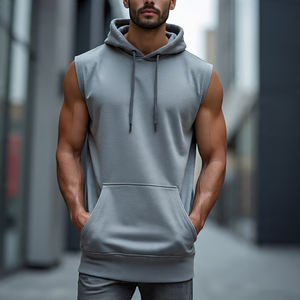Bodybuilding Muscle Fit sans manches débardeur à capuche hommes athlétique 100% coton Stringer débardeur capuche hommes entraînement Fitness débardeur - Product Image 4