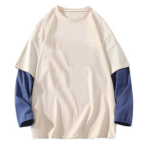 High Quality 100% Cotton <b>Men's</b> T-Shirt Custom Designed Double Layer Long Sleeve <b>Cropped</b> <b>Top</b> with Loose Fit and Printed Design - Product Image 1