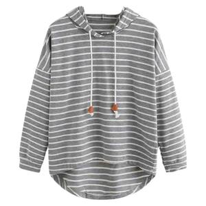 Sudadera con capucha informal de otoño para mujer, sudadera de poliéster suave con cordón elástico, jersey con logotipo frontal estampado a rayas - Product Image 3