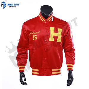แจ็กเก็ตผ้าซาตินปักลายบอมเบอร์เบสบอลปกตั้งโลโก้ด้านหน้าลายการ์ตูนน้ำหนักเบาบริการ OEM - Product Image 2