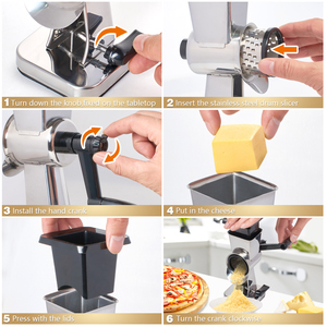<span class=keywords><strong>Râpe</strong></span> à fromage manuelle rotative en acier inoxydable 18/0 avec 3 tambours interchangeables et base à ventouse – <span class=keywords><strong>Râpe</strong></span> de cuisine OEM ODM - Product Image 2