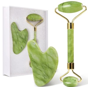 Natural Jade Roller Massager Gua Sha Facial Massage <b>Tool</b> Wrinkle Remover Hand Held US Plug <b>Skin</b> Tightening Face Body <b>Care</b> Set - Product Image 1
