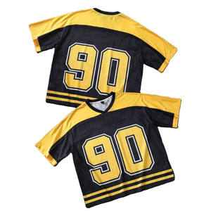 Wholesale <b>Black</b> Gold Oversized Mesh Jerseys Shirt Hip Hop Streetwear V Neck Sublimation Two Tone <b>Football</b> Jersey - Product Image 1