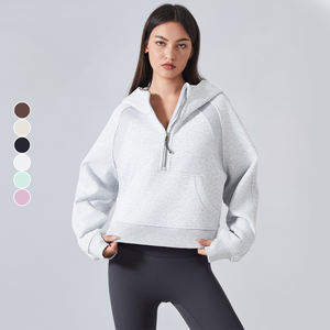 เสื้อฮู้ดกีฬาผ้ากำมะหยี่สำหรับผู้หญิง, เสื้อกันหนาวมีฮู้ดสำหรับใส่เล่นโยคะมีซิปแบบครึ่งตัวสำหรับฤดูใบไม้ร่วงฤดูหนาว - Product Image 1