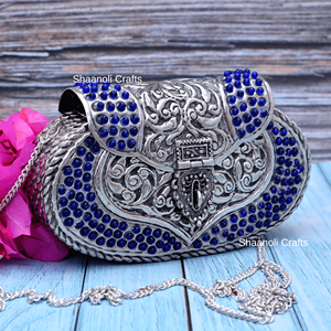 Handcrafted Silver Oxidize Metal <b>Clutch</b> Purse <b>for</b> Women <b>Wedding</b> Statement Piece <b>Bags</b> Beautiful Vintage Style Women <b>Bags</b> Designs - Product Image 3