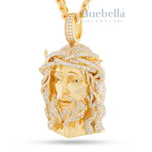 Hip Hop Iced Out 925 Plata de Ley Latón 14K Chapado en oro Diamante Moissanite Jesús Cara Cruz religiosa Joyería colgante fina - Product Image 1