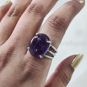 Women's Ring Natural Purple Amethyst Gemstone February Birthstone 3 Twisted Band <b>Vintage</b> Boho <b>Jewelry</b> 925 Sterling Silver Ring - Product Image 4