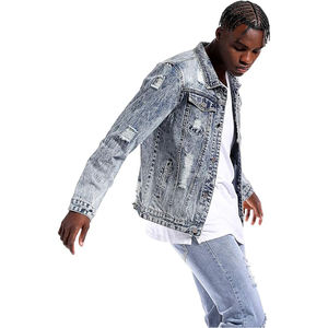 Custom Logo Men's Lightweight Distressed <b>Denim</b> <b>Jacket</b> Comfortable and High Performance Covered With Buttons - Product Image 4