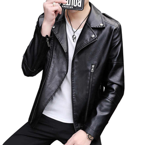 Blouson de moto en cuir personnalisé à revers avec fermeture éclair dans les poches latérales Blouson en cuir PU pour hommes - Product Image 6