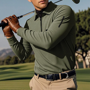 Men's Premium Quality Solid Dark Techniques Print Polo <b>Shirt</b> Hi Quality Fabric with <b>Long</b> & Zipper up & Polo Collar for <b>Golf</b> - Product Image 5