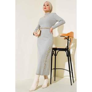 Vestido Plisado Abotonado Gris - Product Image 2