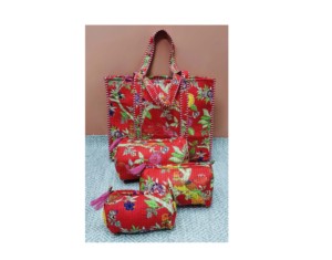 3-Pcs Quilted <b>Leather</b> Tote <b>Bag</b> Set Same Print Cosmetic <b>Bag</b> & Block Print <b>Bag</b> Fashionable Lady's <b>Toiletry</b> <b>Bag</b> - Product Image 2